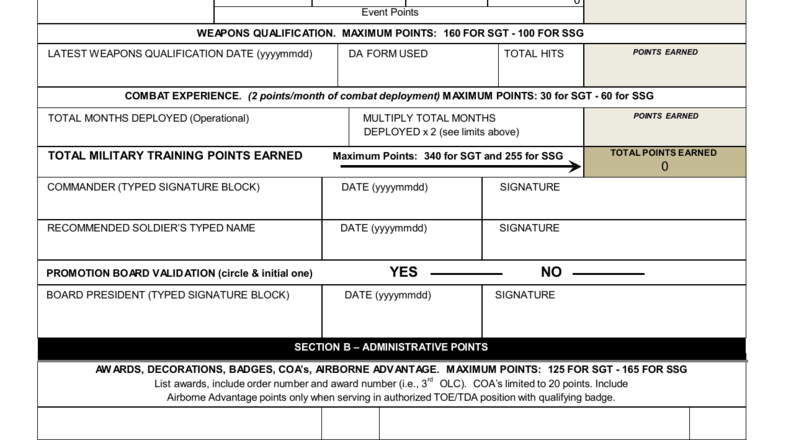 Army Reserve Promotion Point Worksheet