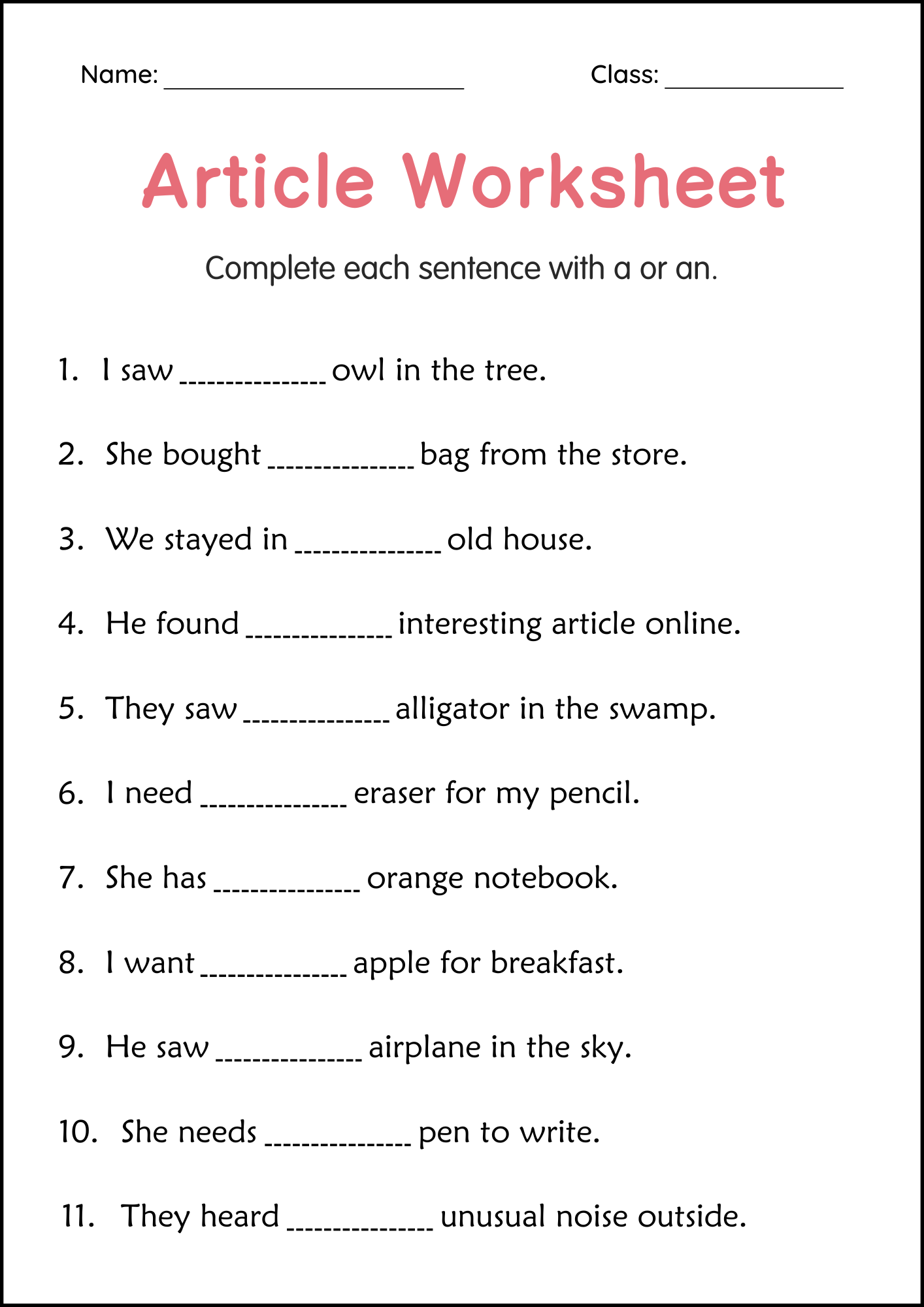 3rd grade grammar worksheets