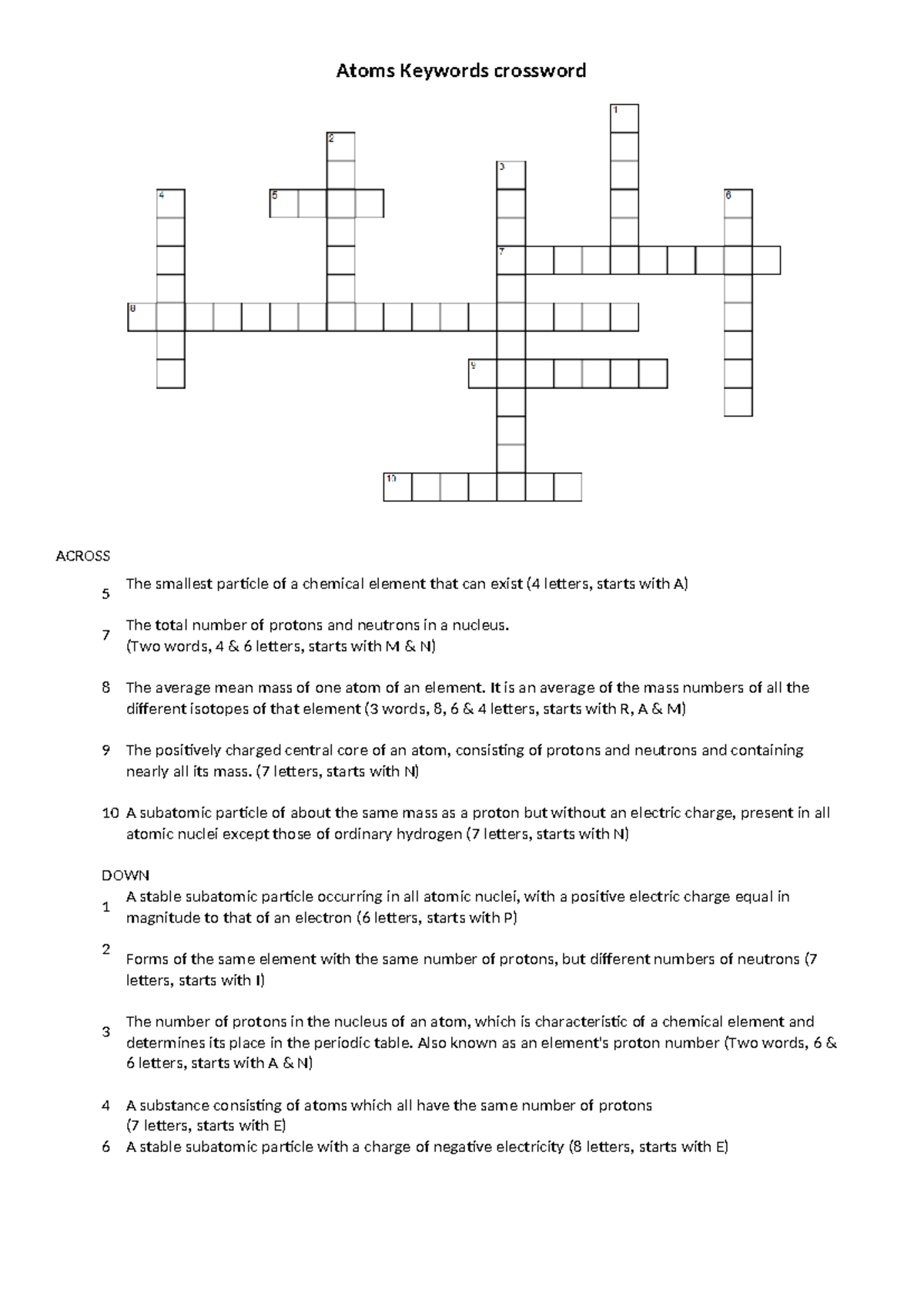 Atoms Keywords Crossword Puzzle For Chemistry Study Studocu Atoms Keywords Crossword Puzzle For Chemistry Study Studocu