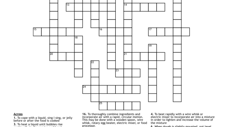 Baking Terminology Crossword WordMint