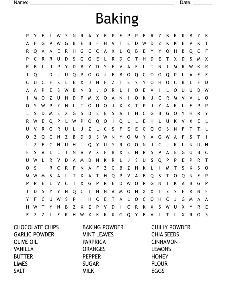 Baking Word Search WordMint Baking Word Search WordMint