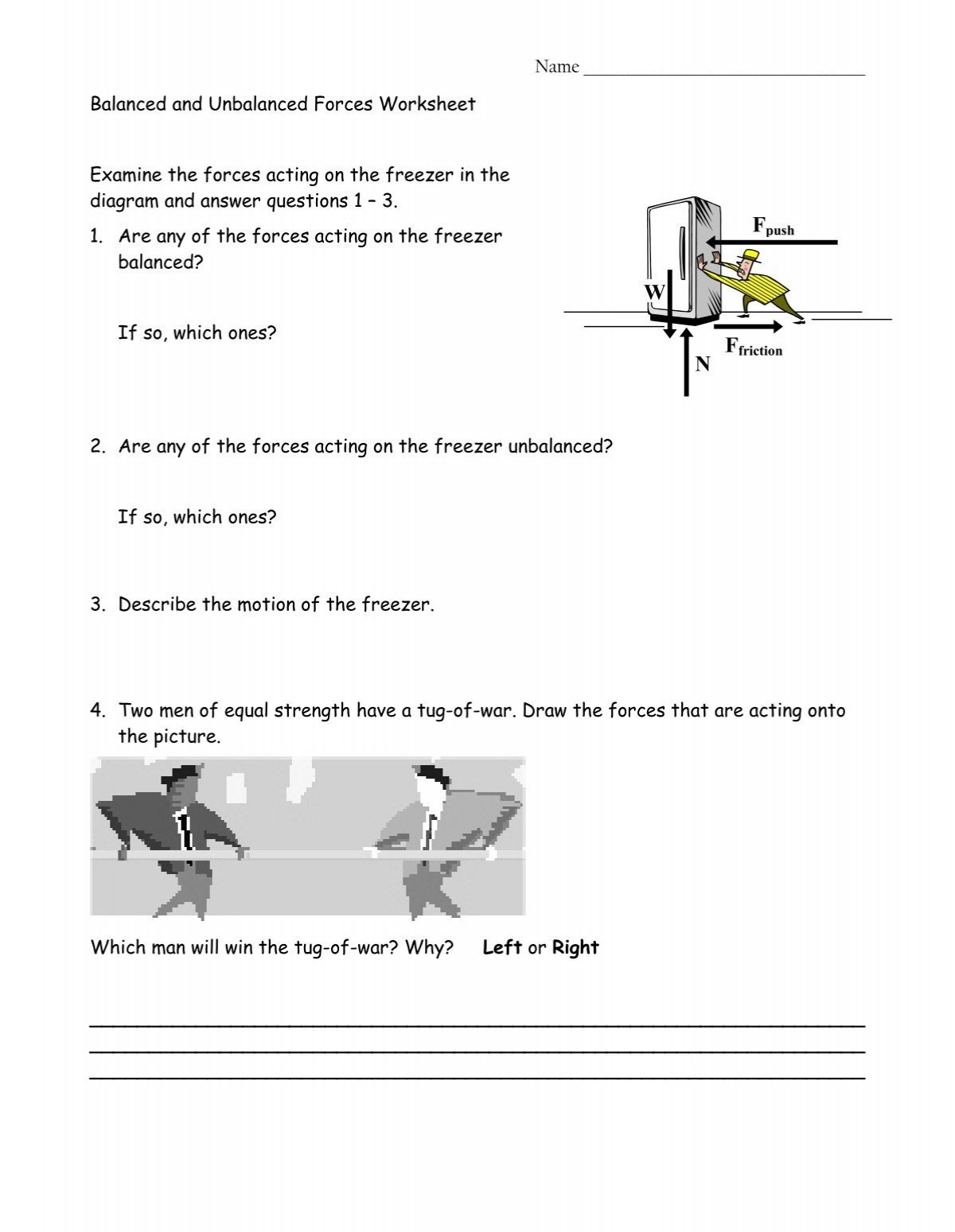Balanced And Unbalanced Forces Worksheet Balanced And Unbalanced Forces Worksheet
