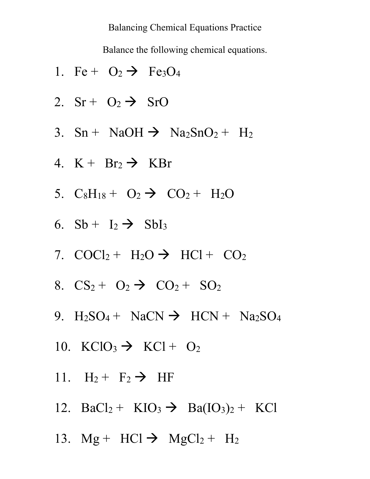 chemistry balancing chemical equations worksheet chemistry balancing chemical equations worksheet