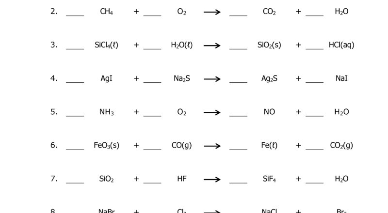 Balancing Chemical Equations Worksheet