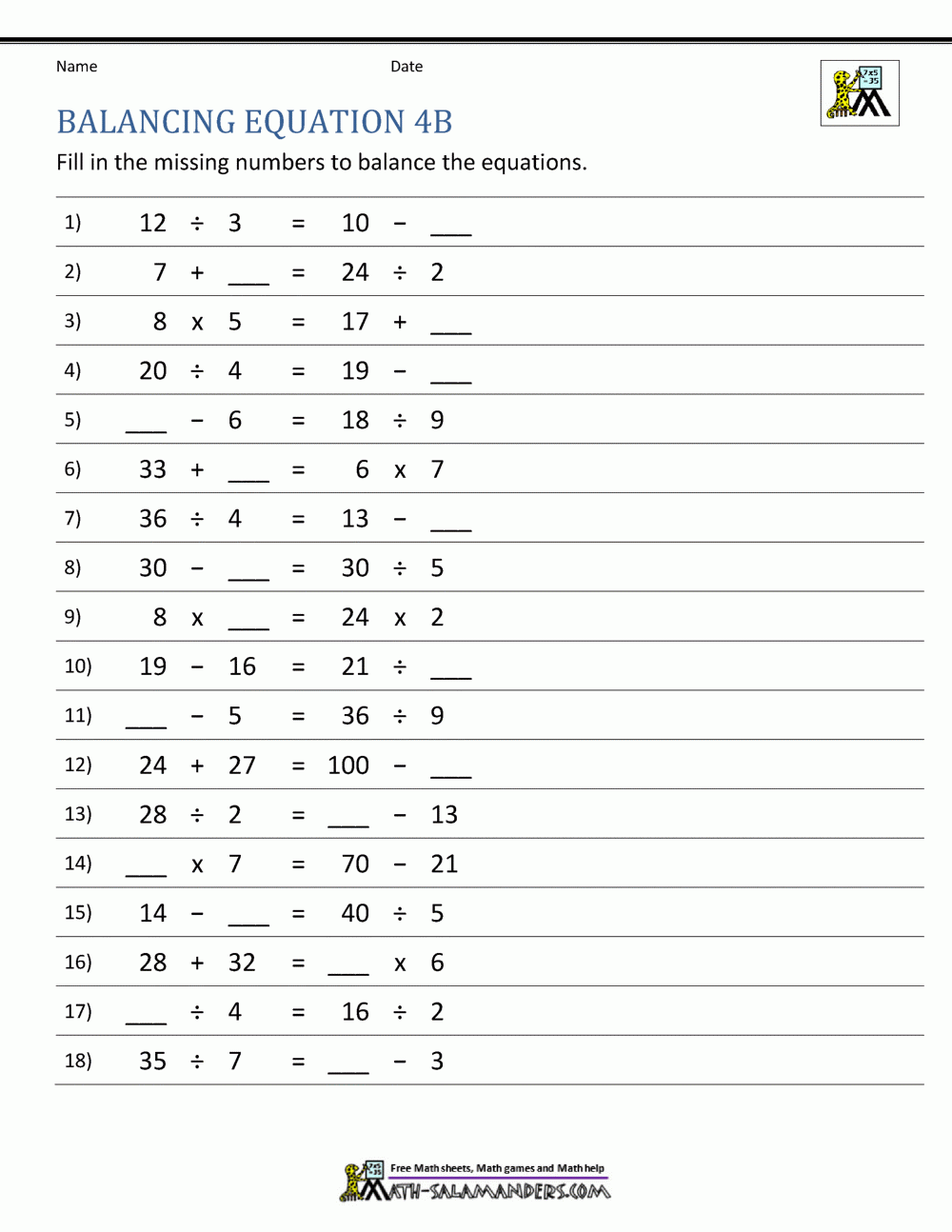 balancing equation worksheet