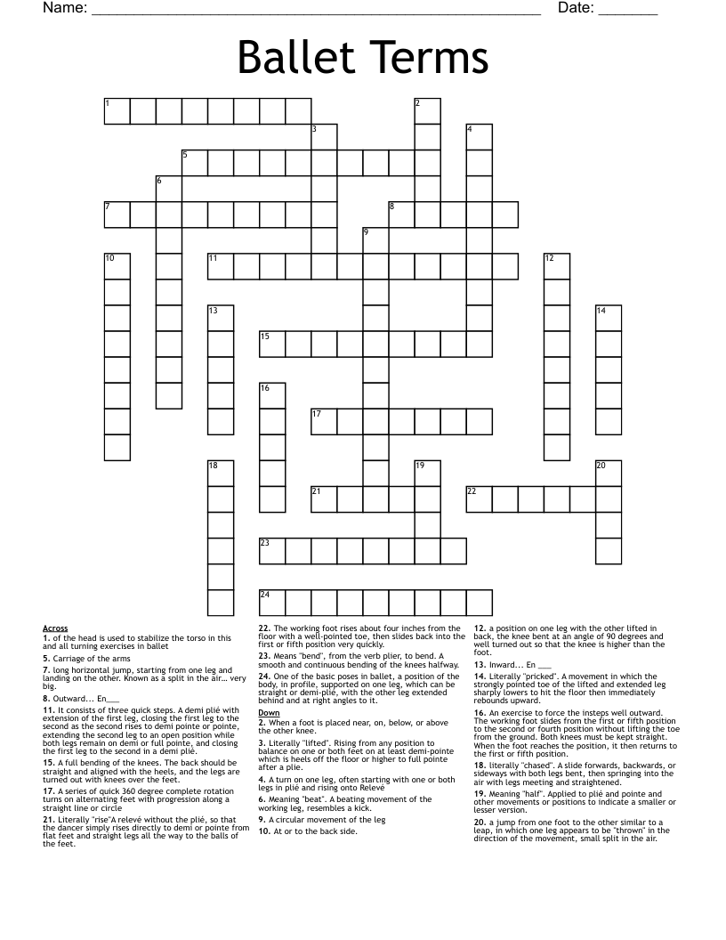 Ballet Terms Crossword WordMint