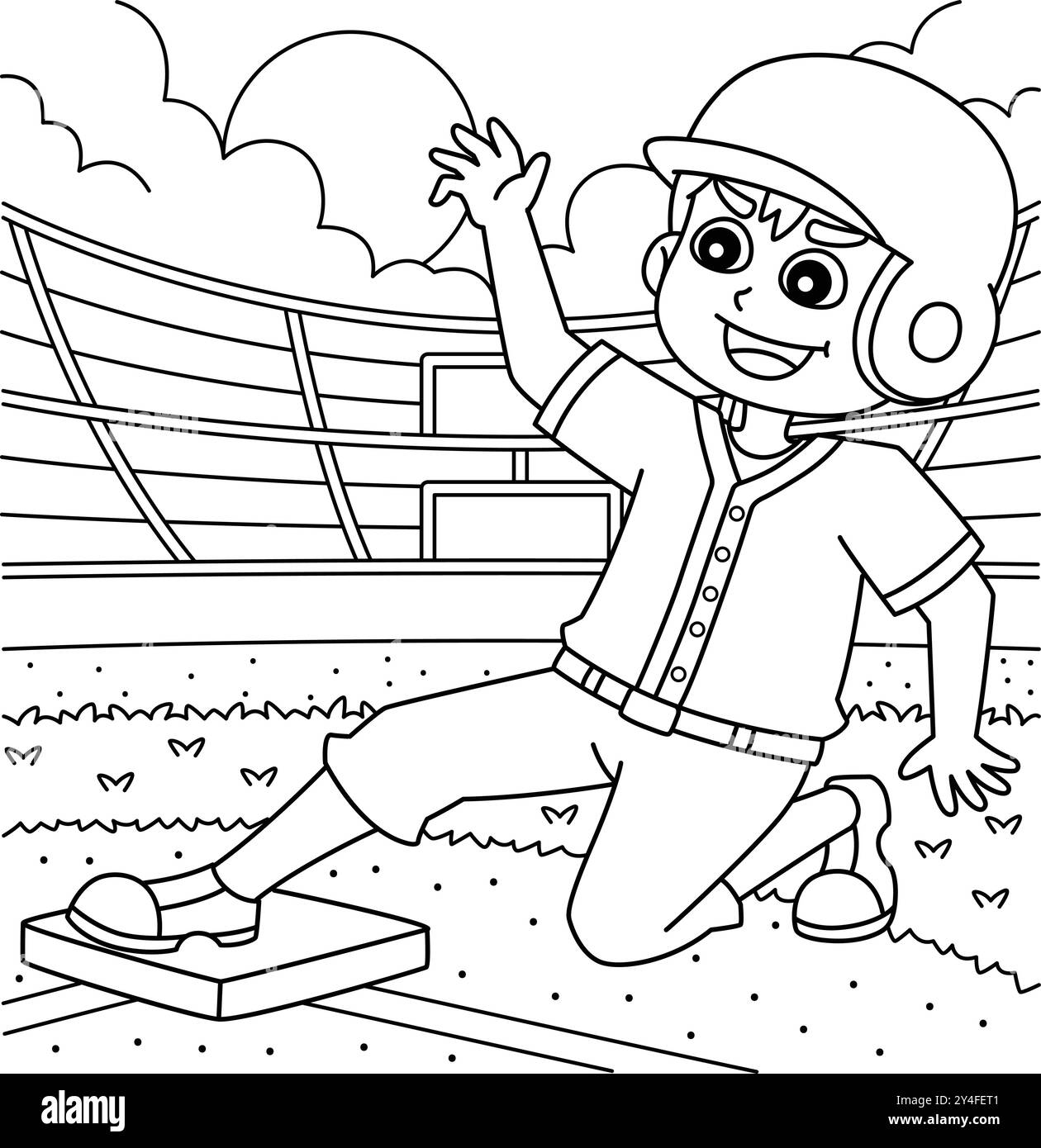 Baseball Player Sliding Coloring Page For Kids Stock Vector Image Art Alamy