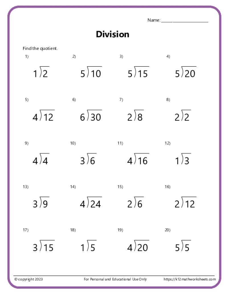Basic Division Worksheets Basic Division Worksheets