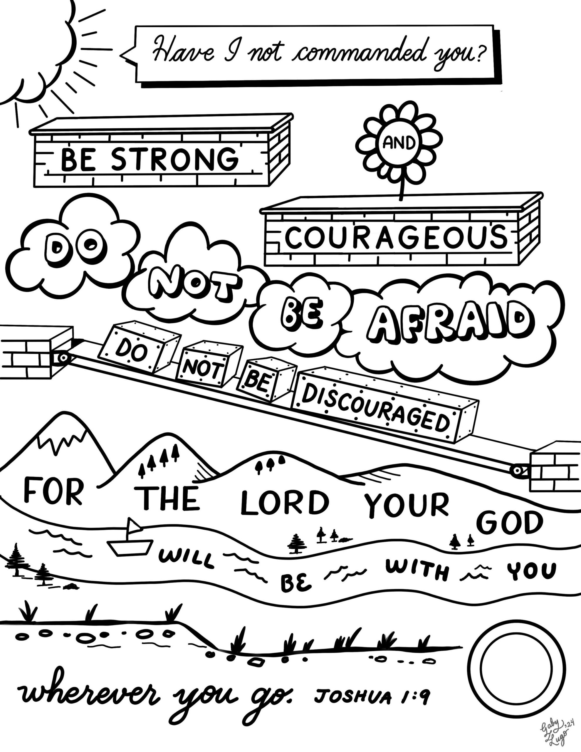 Be Strong And Courageous Joshua 1 9 Coloring Page Printable Etsy