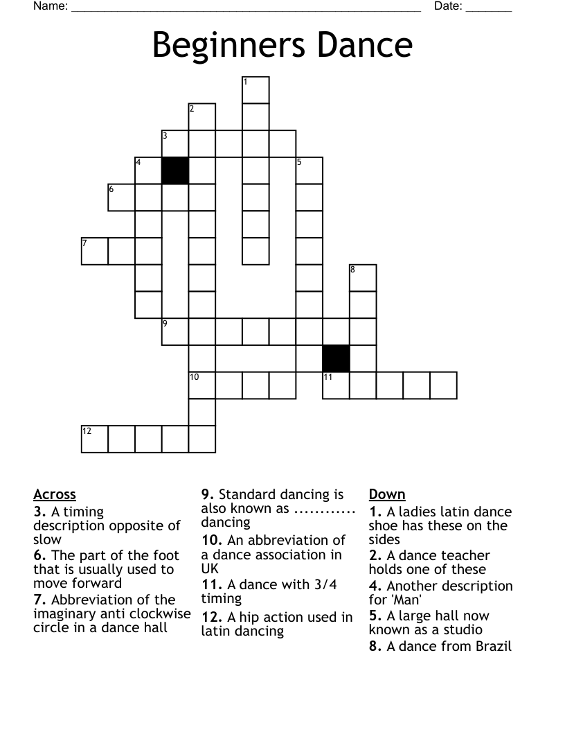 Beginners Dance Crossword WordMint Beginners Dance Crossword WordMint