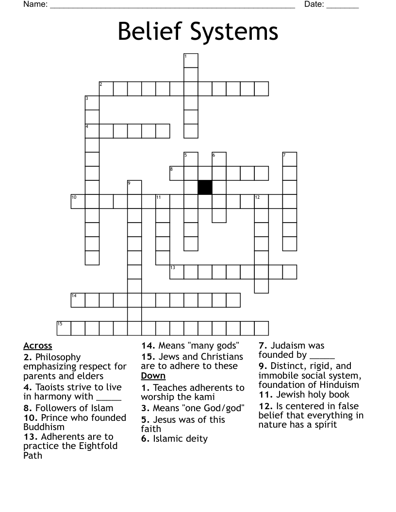 Belief Systems Crossword WordMint Belief Systems Crossword WordMint