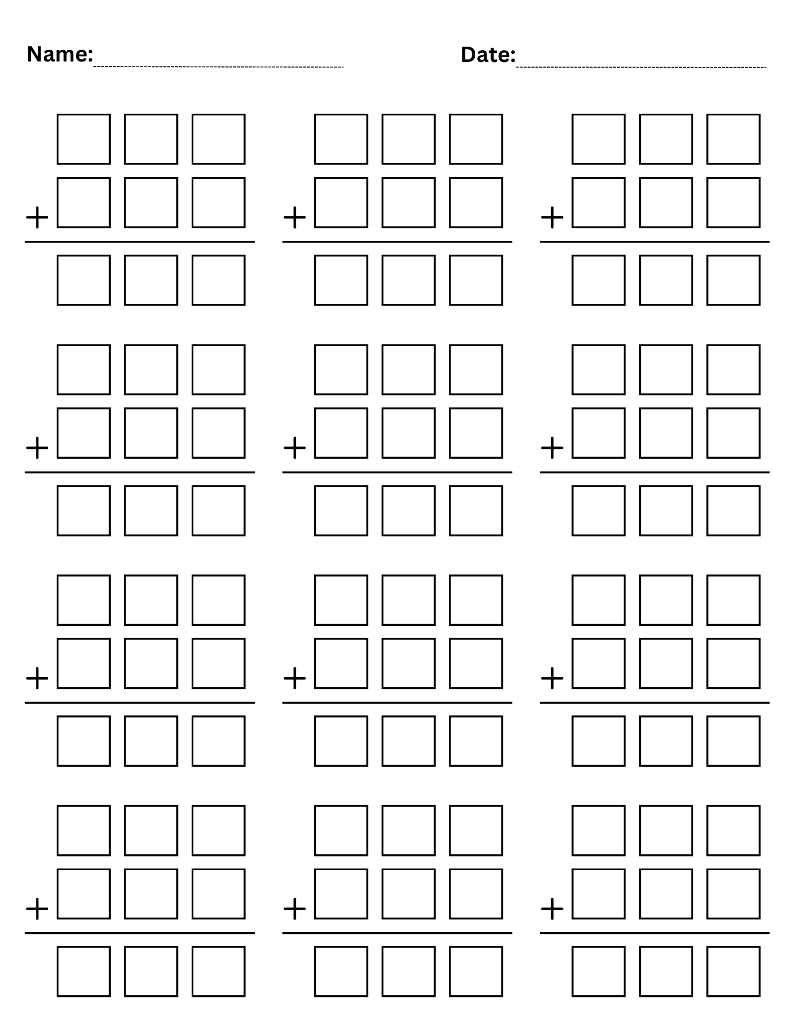 Blank 3 Digit Addition Worksheets Three Digit Addition Regrouping Template Made By Teachers