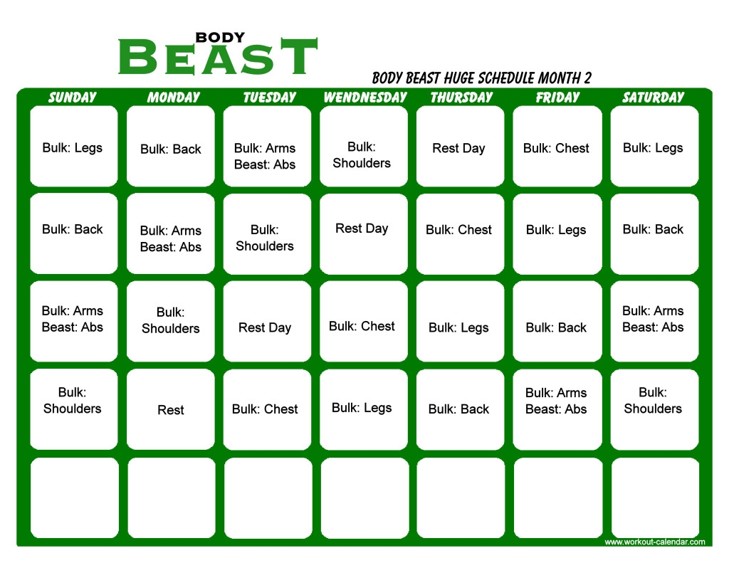 Body Beast Workout Calendar Print A Workout Calendar