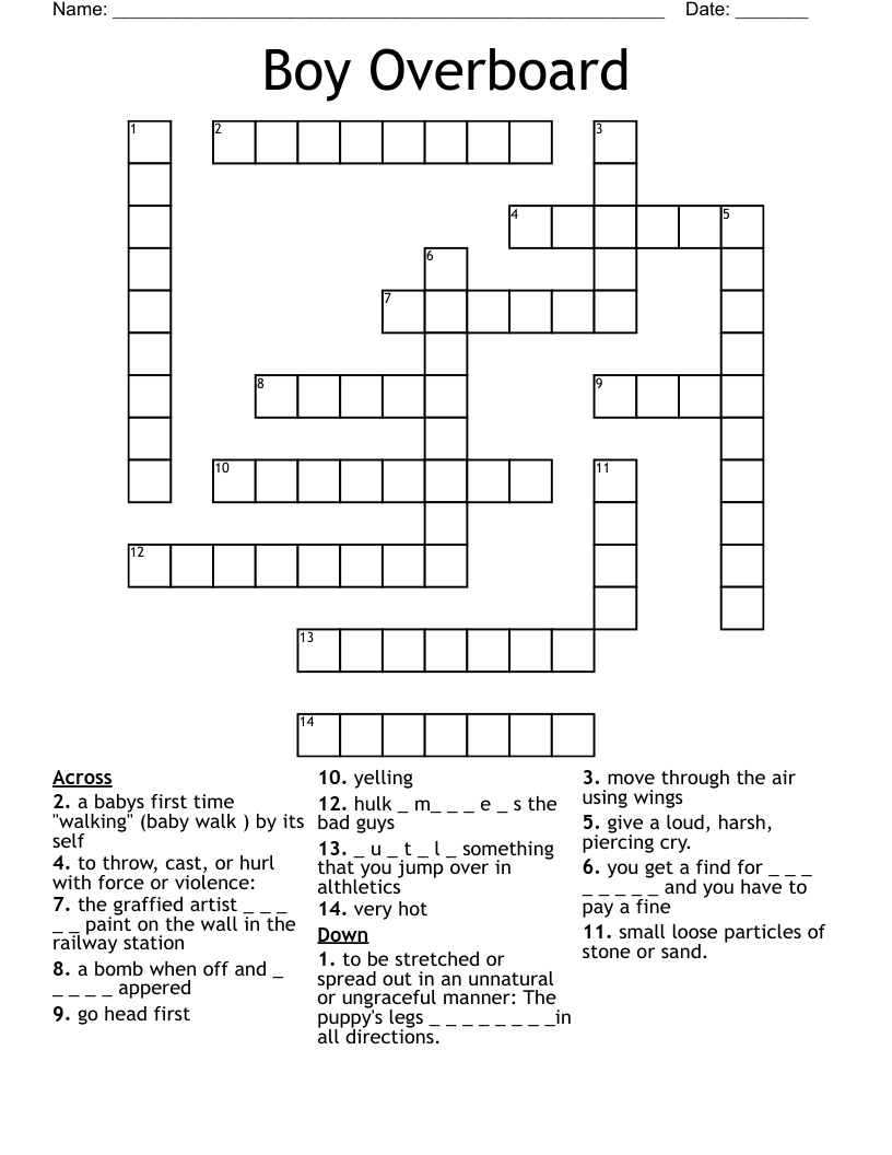 Boy Overboard Crossword WordMint Boy Overboard Crossword WordMint
