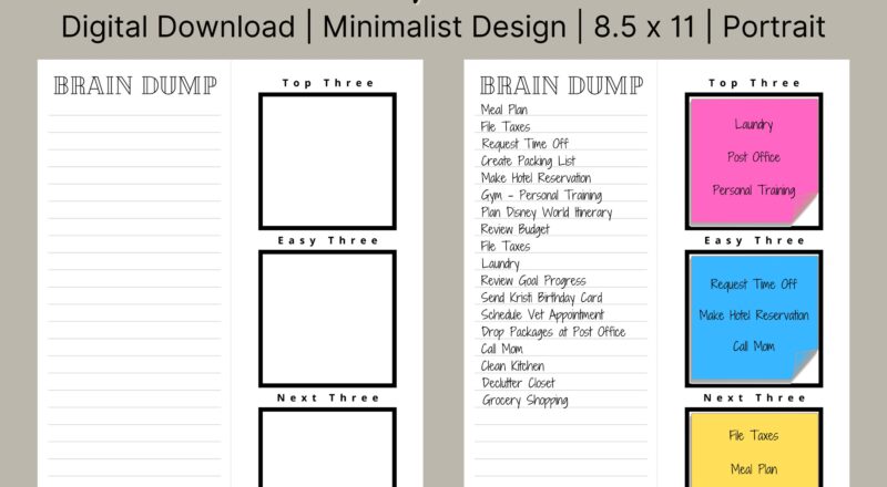 Brain Dump Worksheet Printable Minimalist Organizer digital Download Etsy