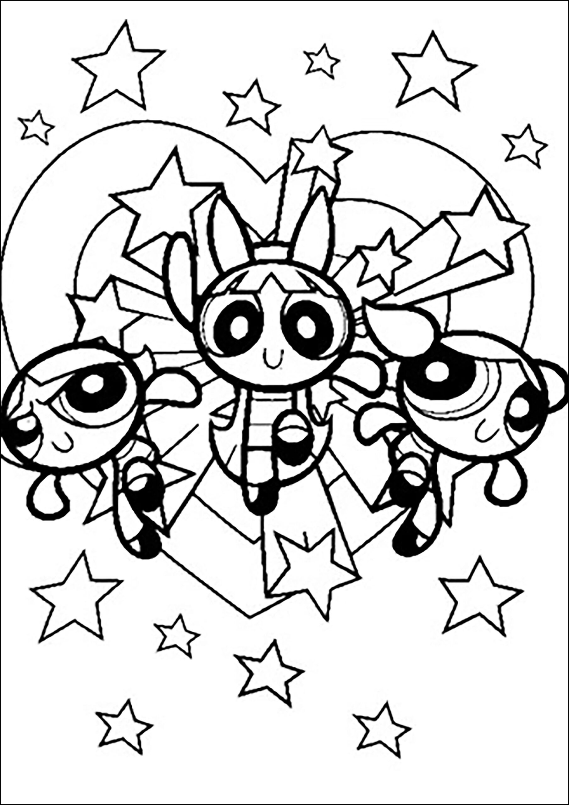 Bubbles Blossom And Buttercup With A Heart And Stars The Powerpuff Girls Coloring Pages Bubbles Blossom And Buttercup With A Heart And Stars The Powerpuff Girls Coloring Pages