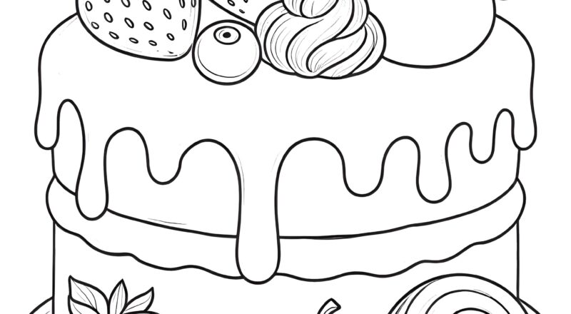 Cake Color Page Coloring Pages Mimi Panda