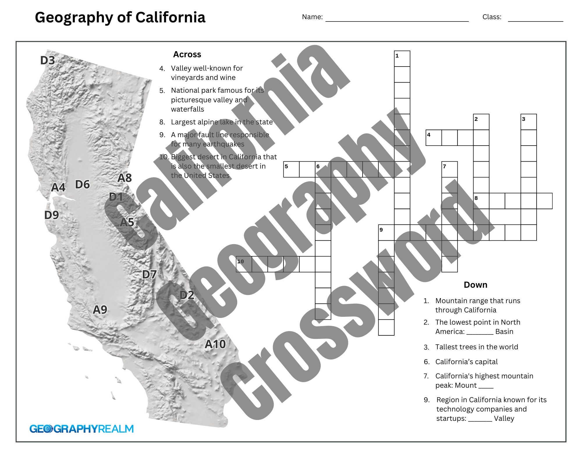 California Geography Crossword Puzzle For Grades 3 5 digital Download With Answer Key Etsy Israel California Geography Crossword Puzzle For Grades 3 5 digital Download With Answer Key Etsy Israel