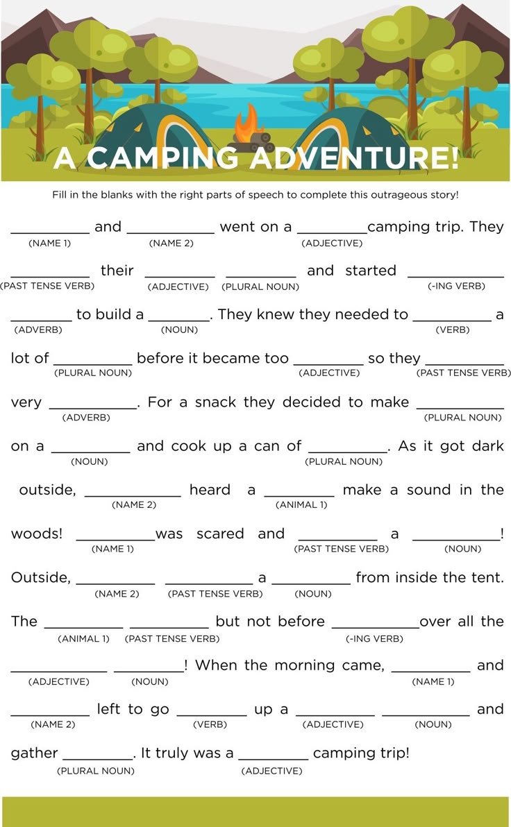 Camping Mad Libs 20 Free PDF Printables Printablee