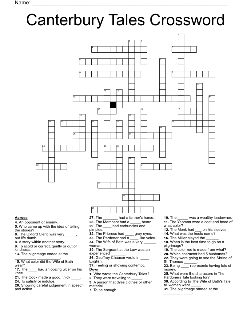 Canterbury Tales Crossword WordMint Canterbury Tales Crossword WordMint