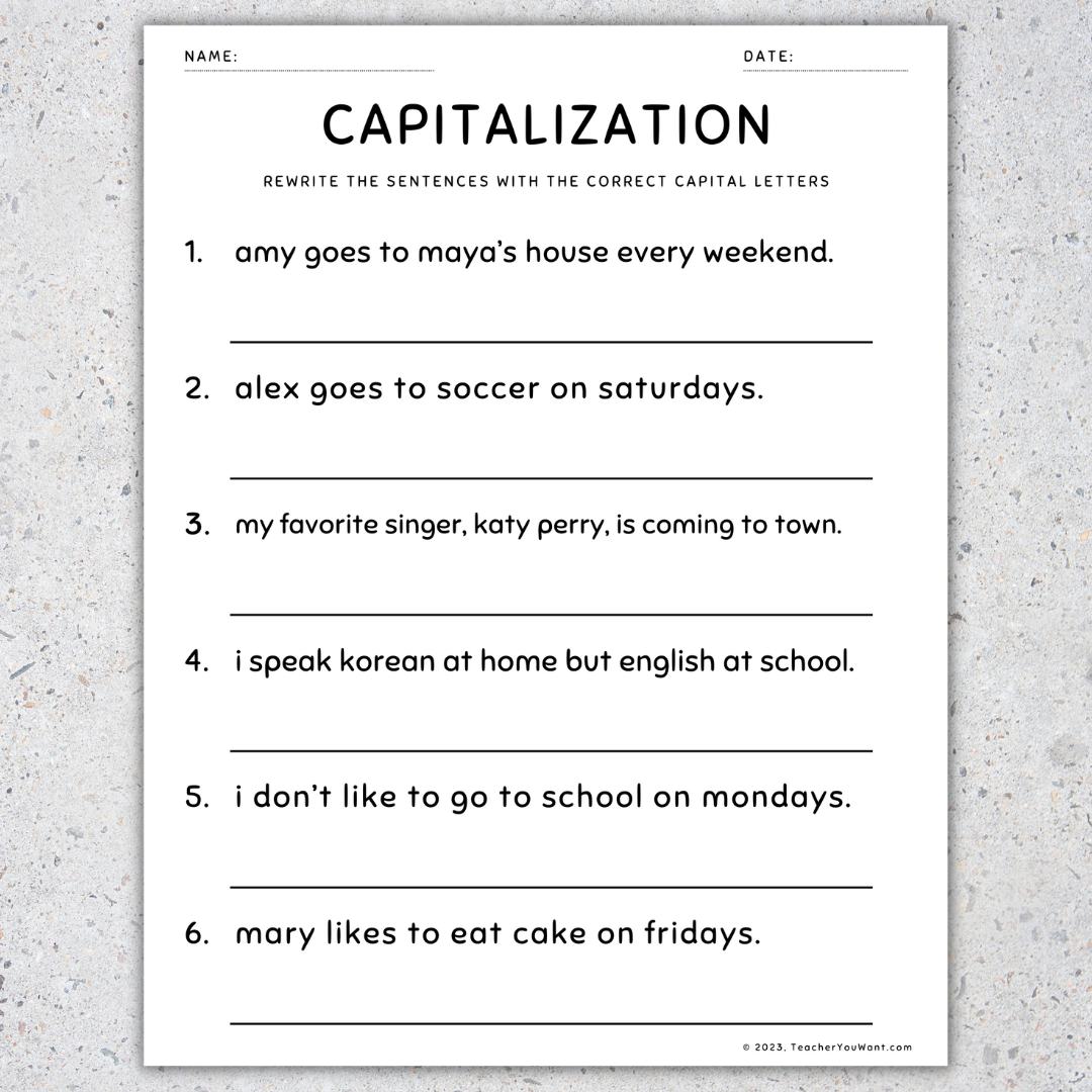 Capitalization Worksheets Fix The Sentences Grammar Practice 4th Grade Made By Teachers Capitalization Worksheets Fix The Sentences Grammar Practice 4th Grade Made By Teachers
