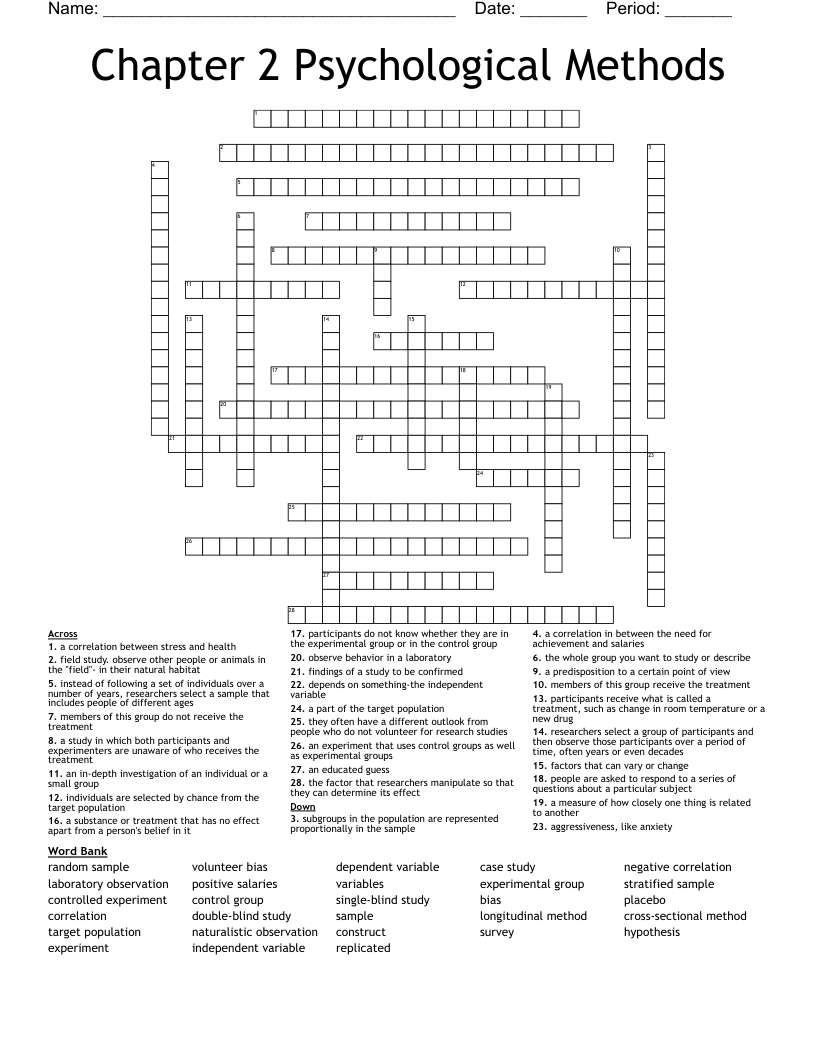 Chapter 2 Psychological Methods Crossword WordMint