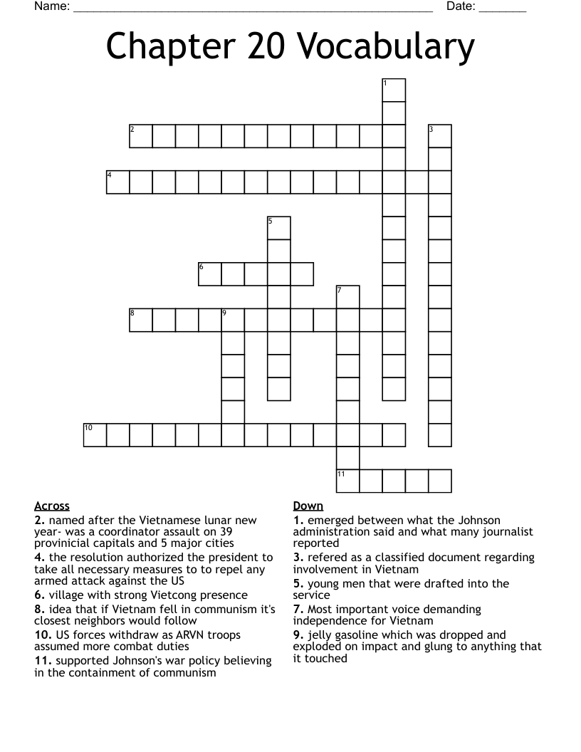 Chapter 20 Vocabulary Crossword WordMint