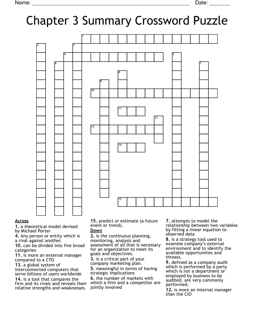 Chapter 3 Summary Crossword Puzzle WordMint