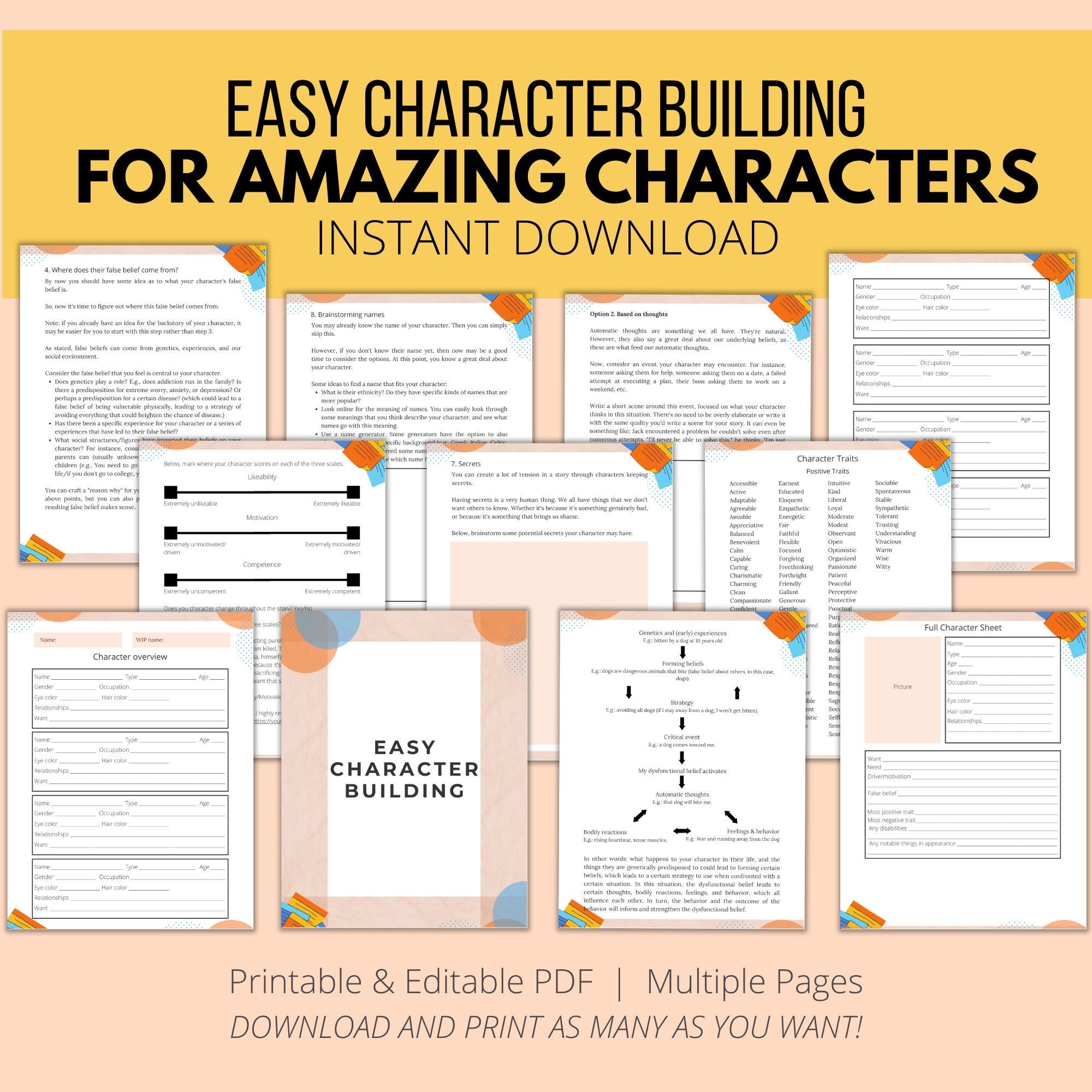Character Development Workbook Writing Tools Step by step Character Building Printable Editable PDF Instant Download Etsy