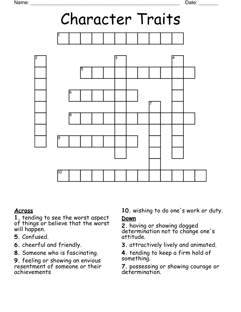 Character Traits Crossword WordMint