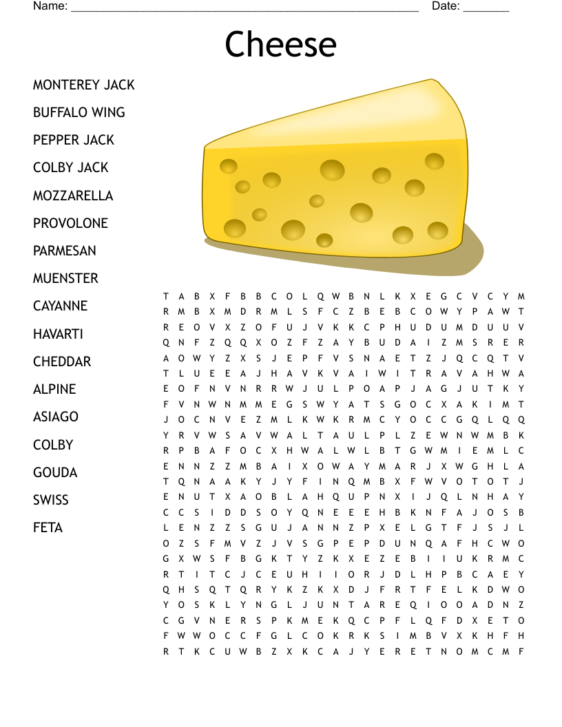 Cheese Word Search WordMint Cheese Word Search WordMint