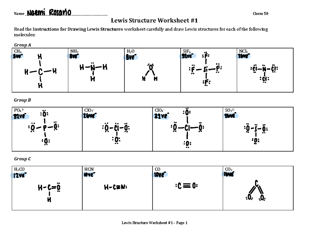 lewis structure worksheet