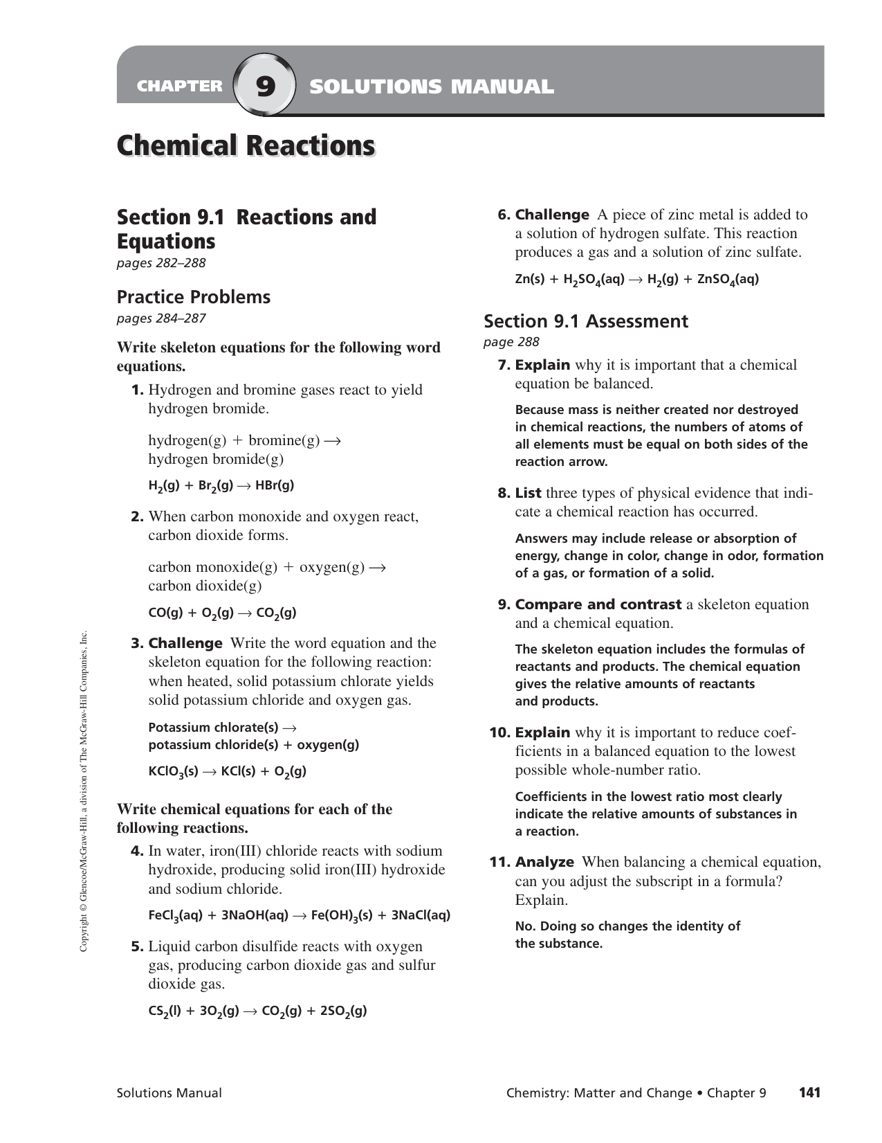 Chemical Reactions Solutions Manual High School Chemistry Chemical Reactions Solutions Manual High School Chemistry