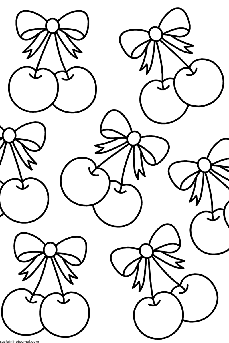 Cherry Bow Coloring Page Sustain Life Journal