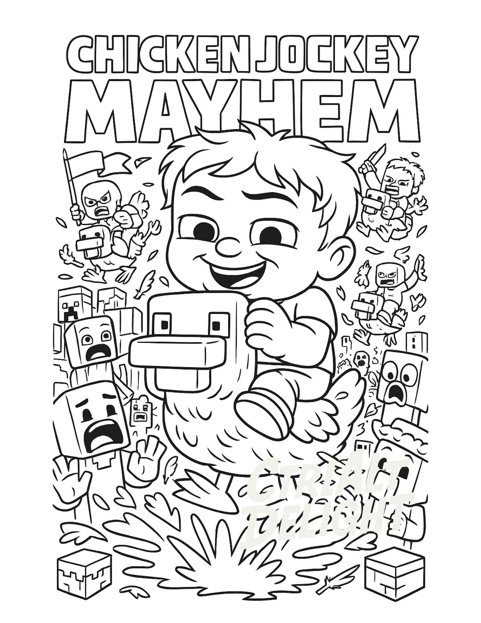 Chicken Jockey Mayhem Funny Minecraft inspired Coloring Book 10 page Digital Download For Kids Adults Etsy Chicken Jockey Mayhem Funny Minecraft inspired Coloring Book 10 page Digital Download For Kids Adults Etsy