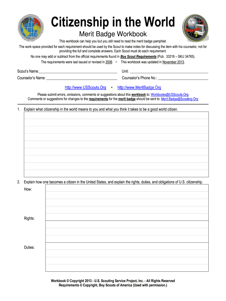 Citizenship In The World Merit Badge Worksheet Fill Out Sign Online DocHub