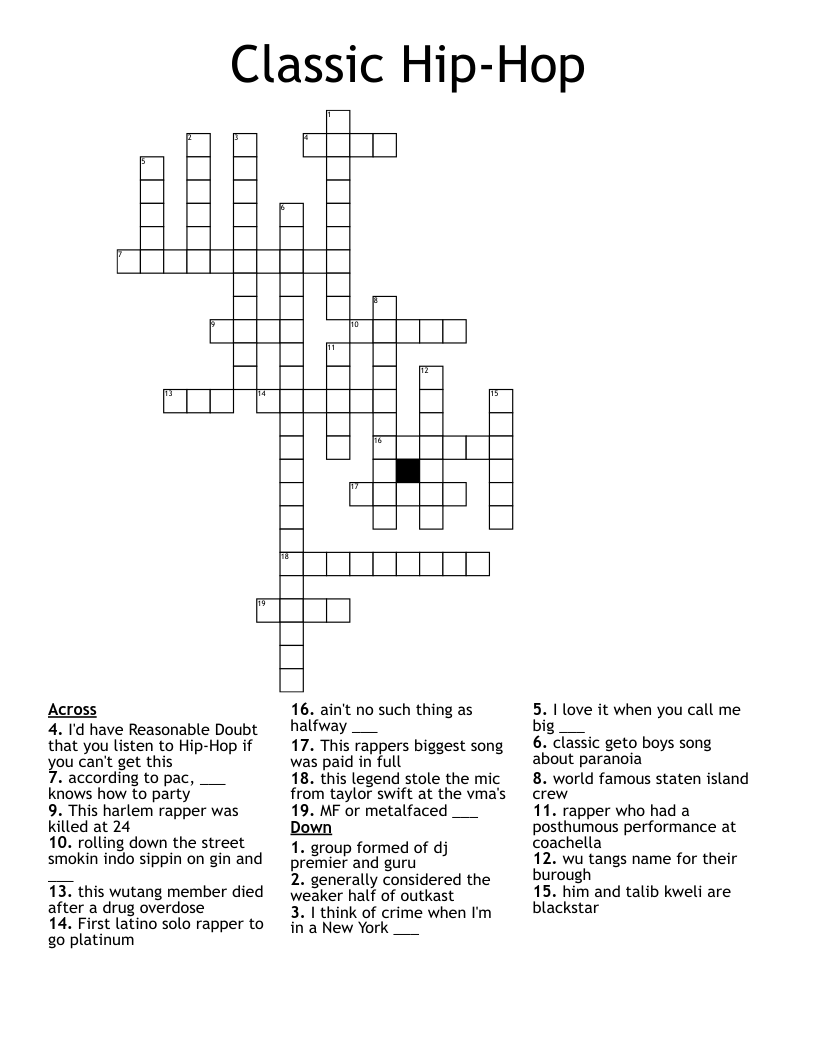 Classic Hip Hop Crossword WordMint Classic Hip Hop Crossword WordMint