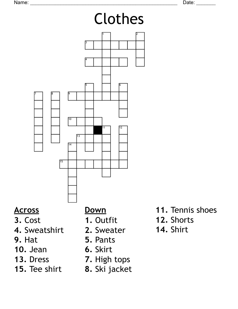 Clothes Crossword WordMint