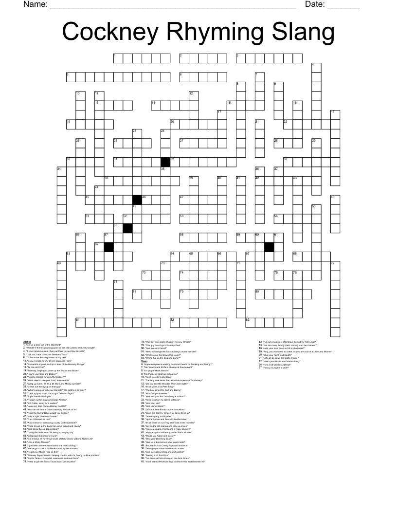 Cockney Rhyming Slang Crossword WordMint Cockney Rhyming Slang Crossword WordMint