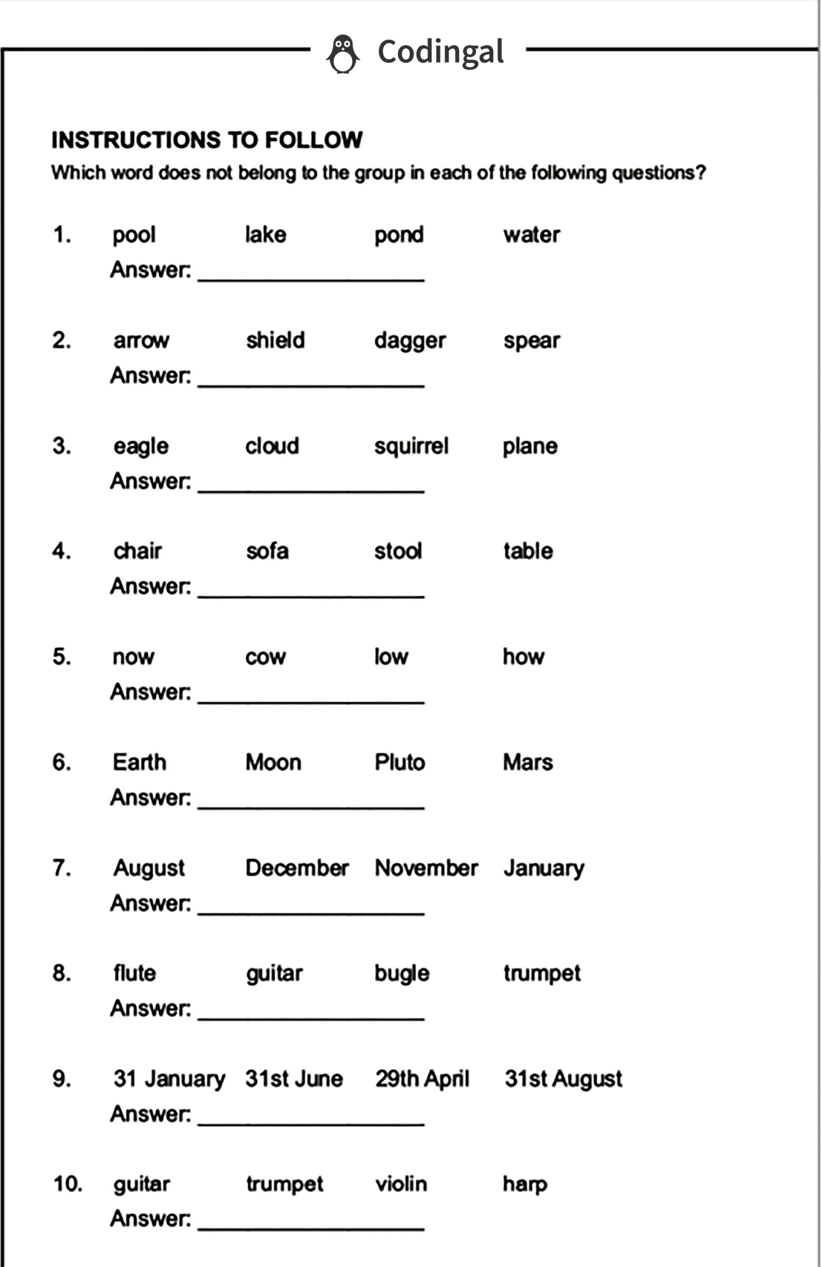 lists computer science worksheet