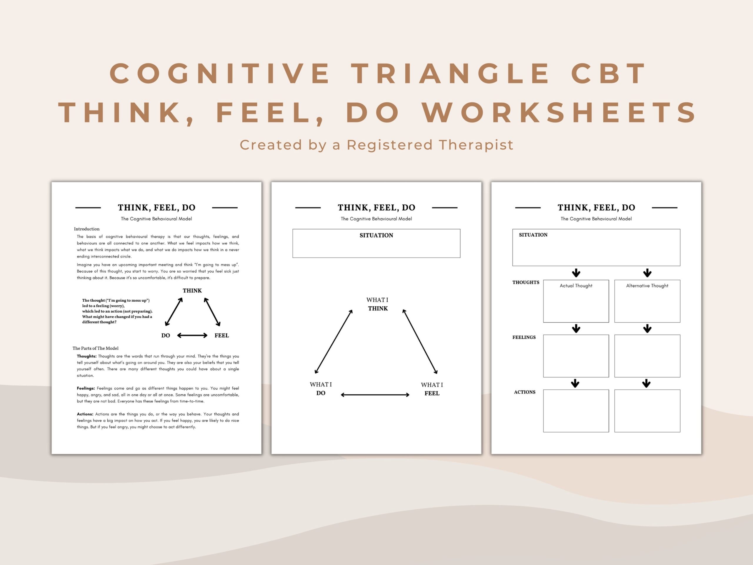 Cognitive Triangle CBT Worksheets Think Feel Do PDF Download Etsy