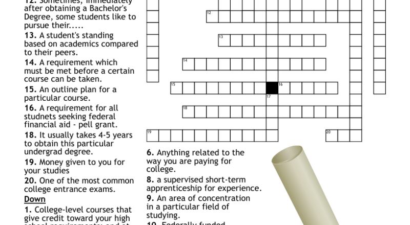 College Crossword Puzzle WordMint