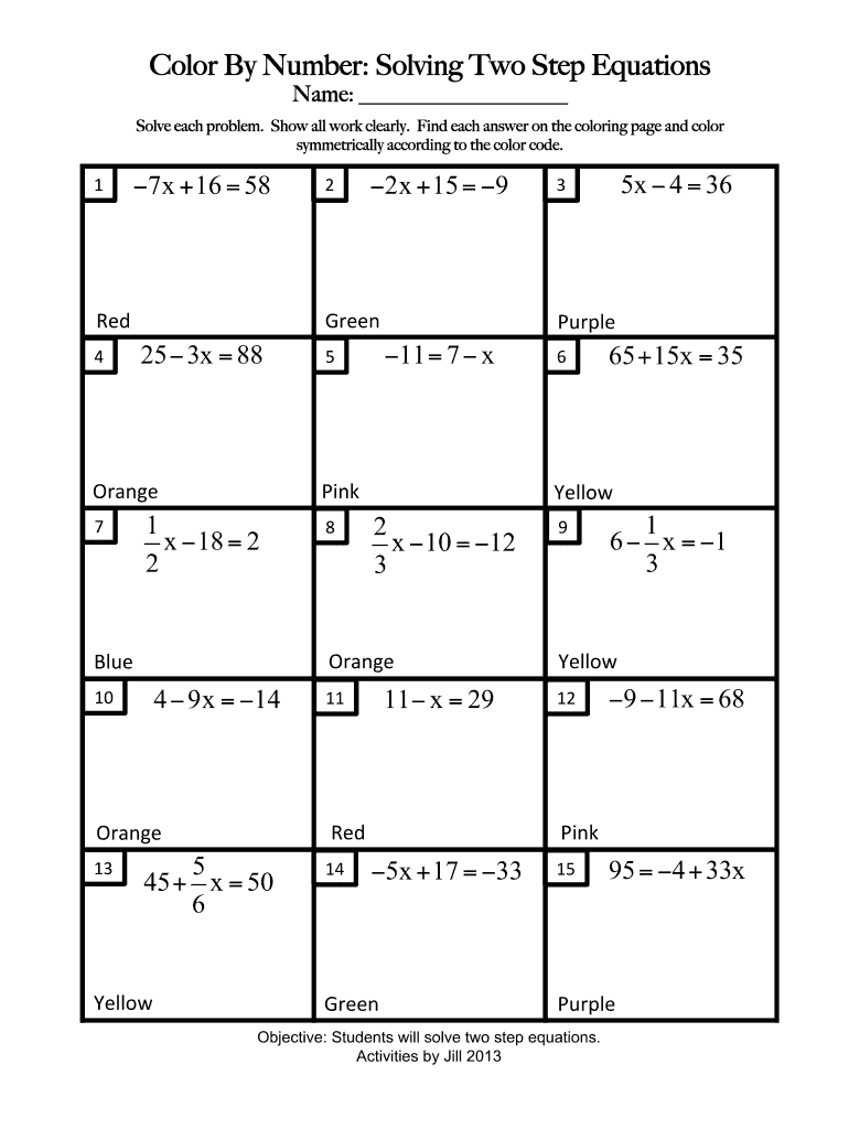 Color By Number Solving Two Step Equations Form Fill Online Printable Fillable Blank PdfFiller