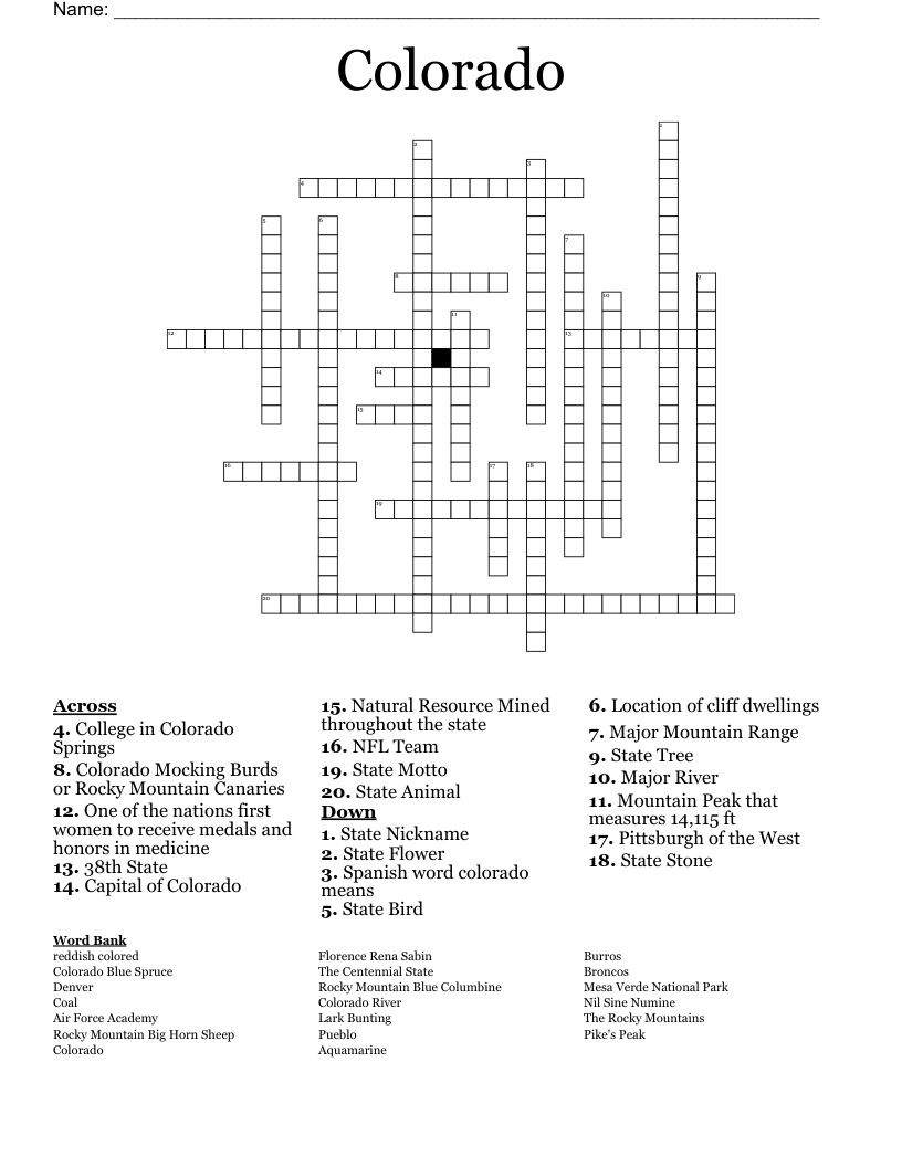 Colorado Crossword WordMint Colorado Crossword WordMint