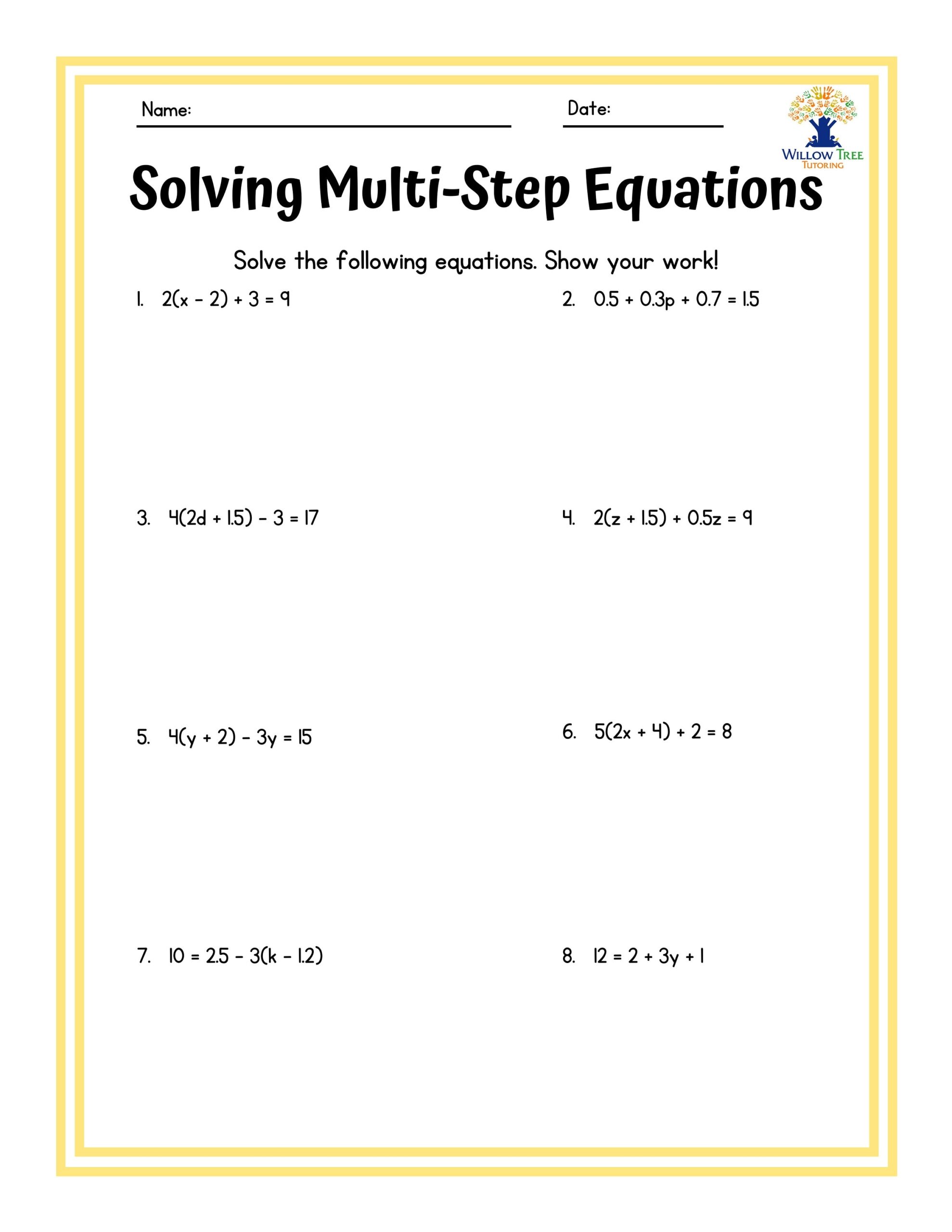 Colorful Solving Multi step Equations Tiered Worksheets Etsy
