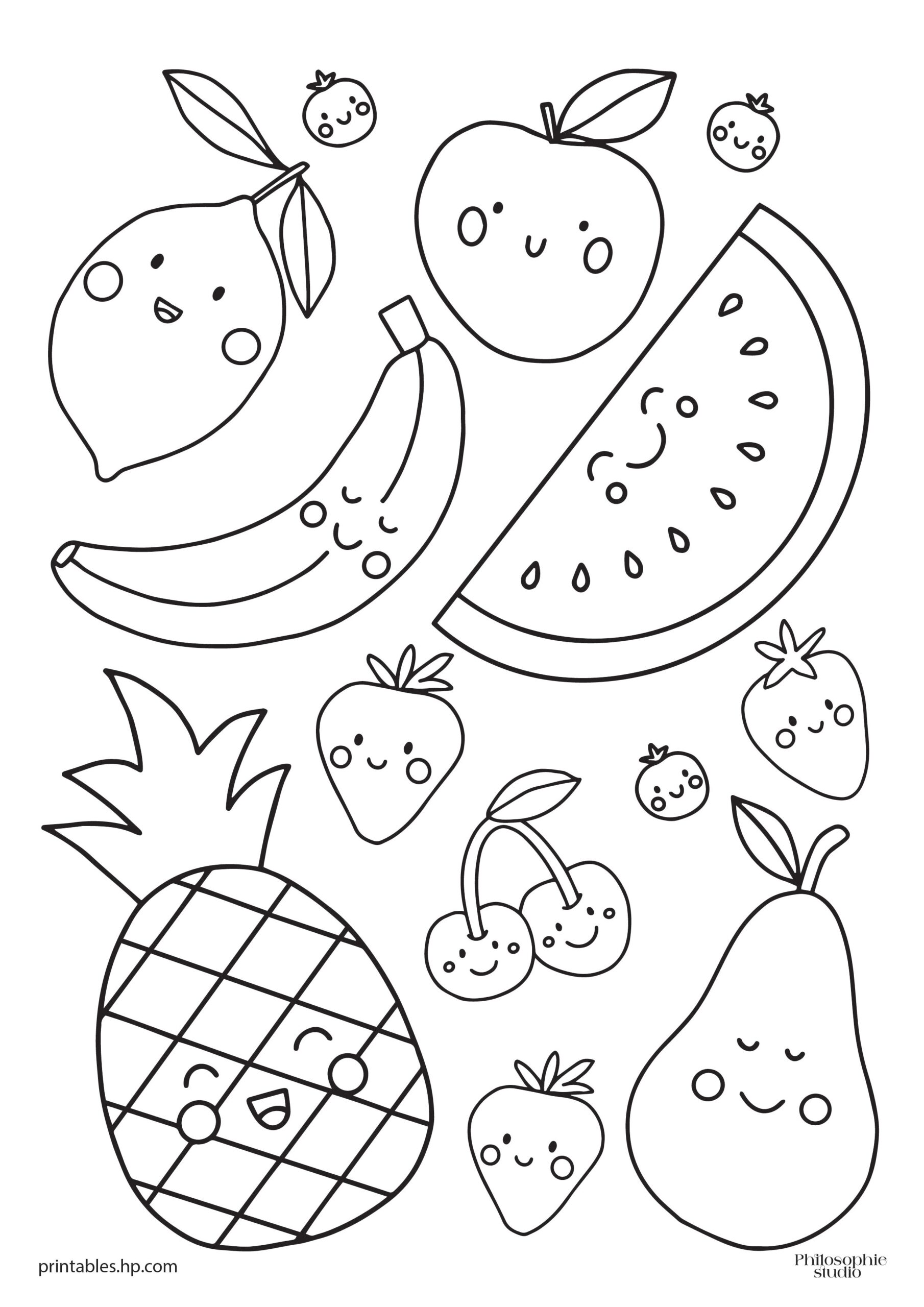 Coloring For Kids Happy Fruits Printables Free Coloring Pages Learning Worksheets HP Official Site