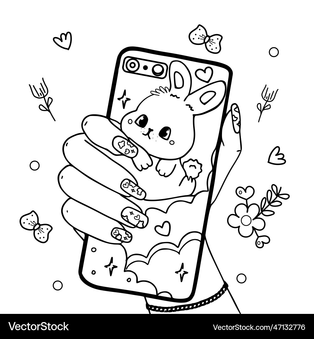 Coloring Page A Cell Phone In Hand Free Vector VectorStock Coloring Page A Cell Phone In Hand Free Vector VectorStock