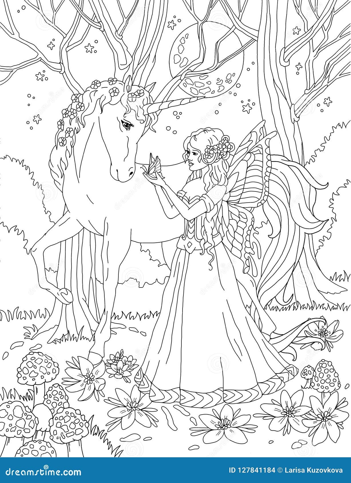 Coloring Page The Fairy Stock Illustration Illustration Of Drawn 127841184