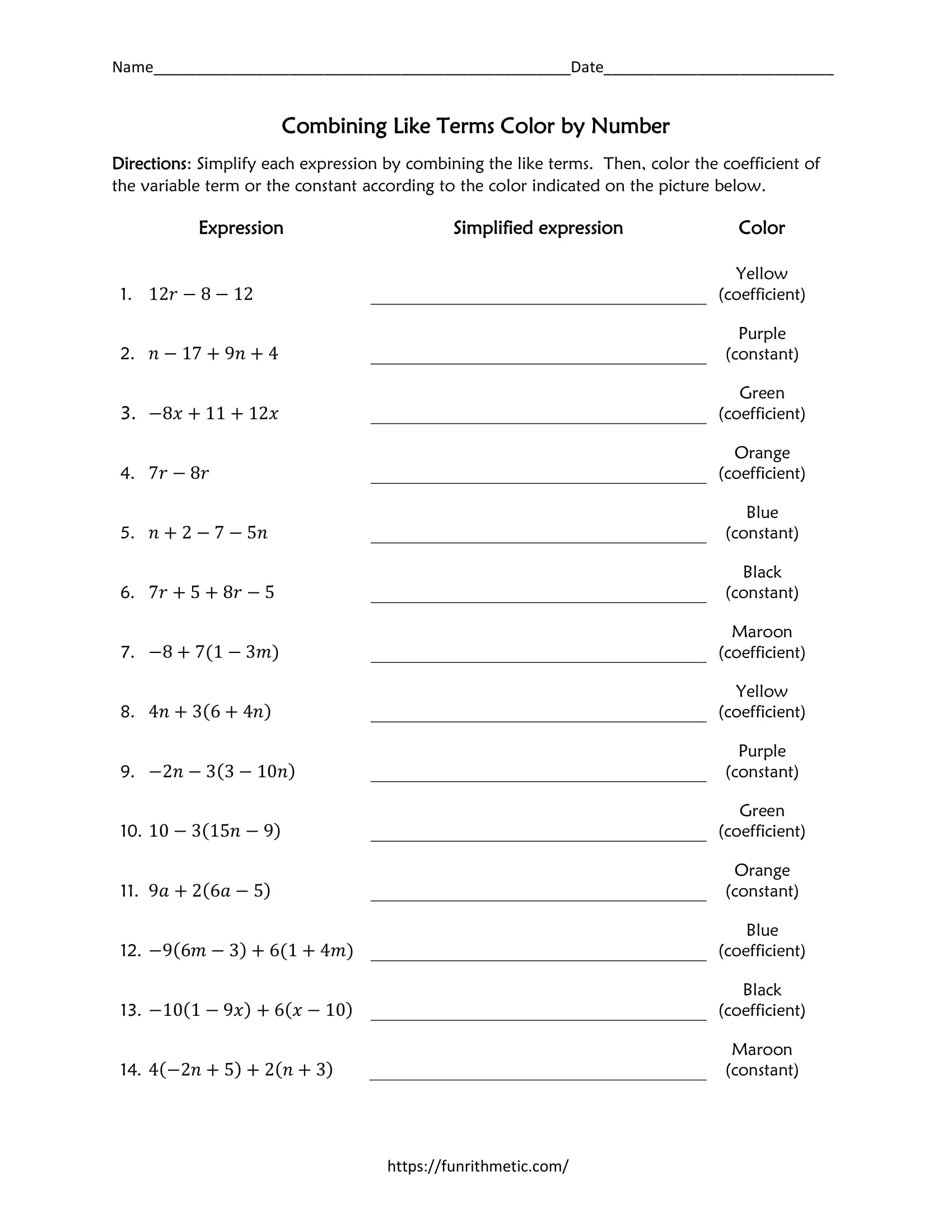 combining like terms elementary worksheet combining like terms elementary worksheet