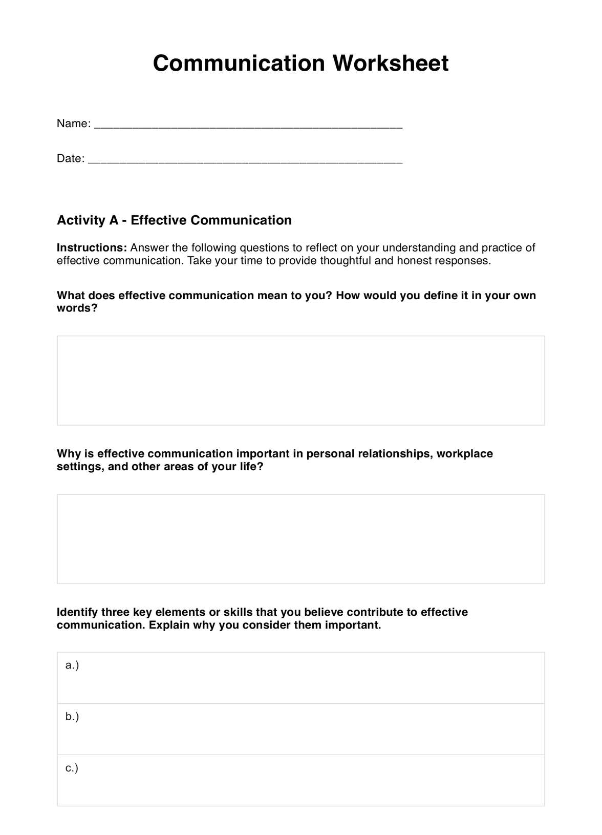 Communication Worksheets
